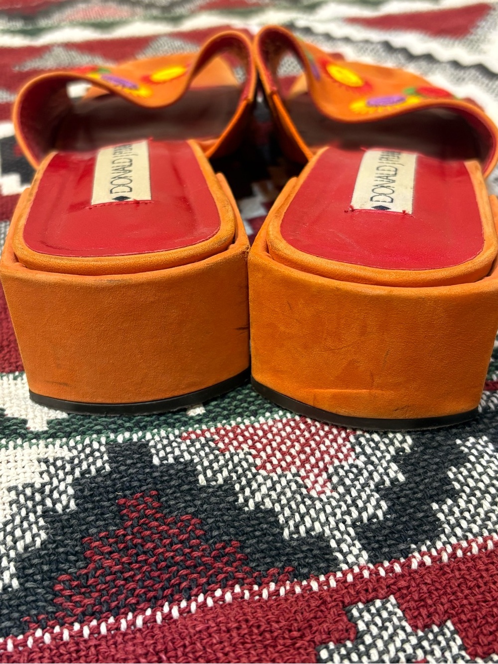 Box #3 90s vintage Y2K Orange suede rainbow mirror mules slides 8 / sunburst re - Picture 5 of 9